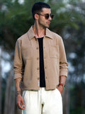 Campus Sutra Beige Textured Cotton Casual Overshirt