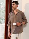 Campus Sutra Brown Geometric Print Cuban Collar Shirt