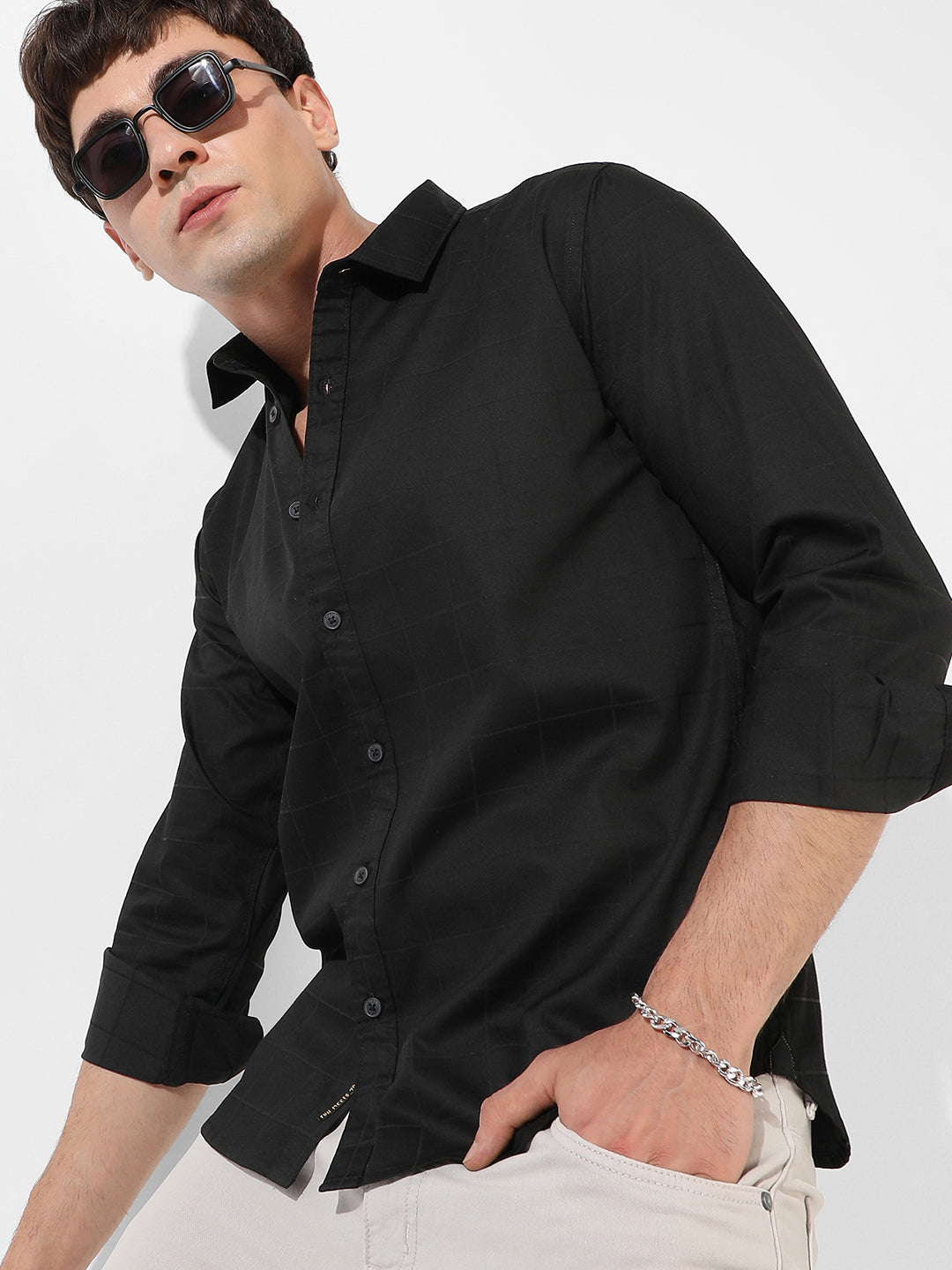 Campus Sutra Jet Black Casual Shirt