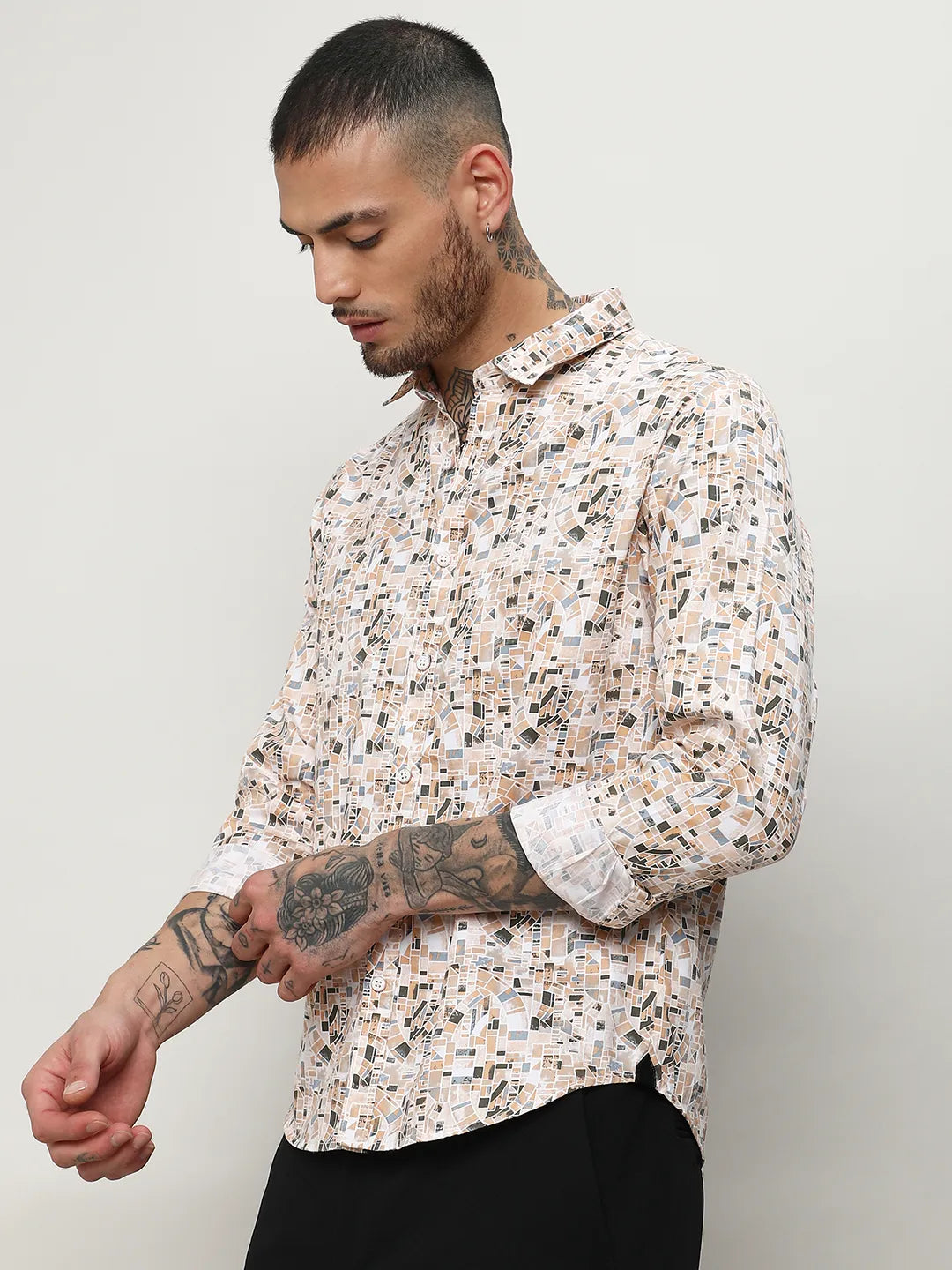 Campus Sutra Abstract Cotton Shirt