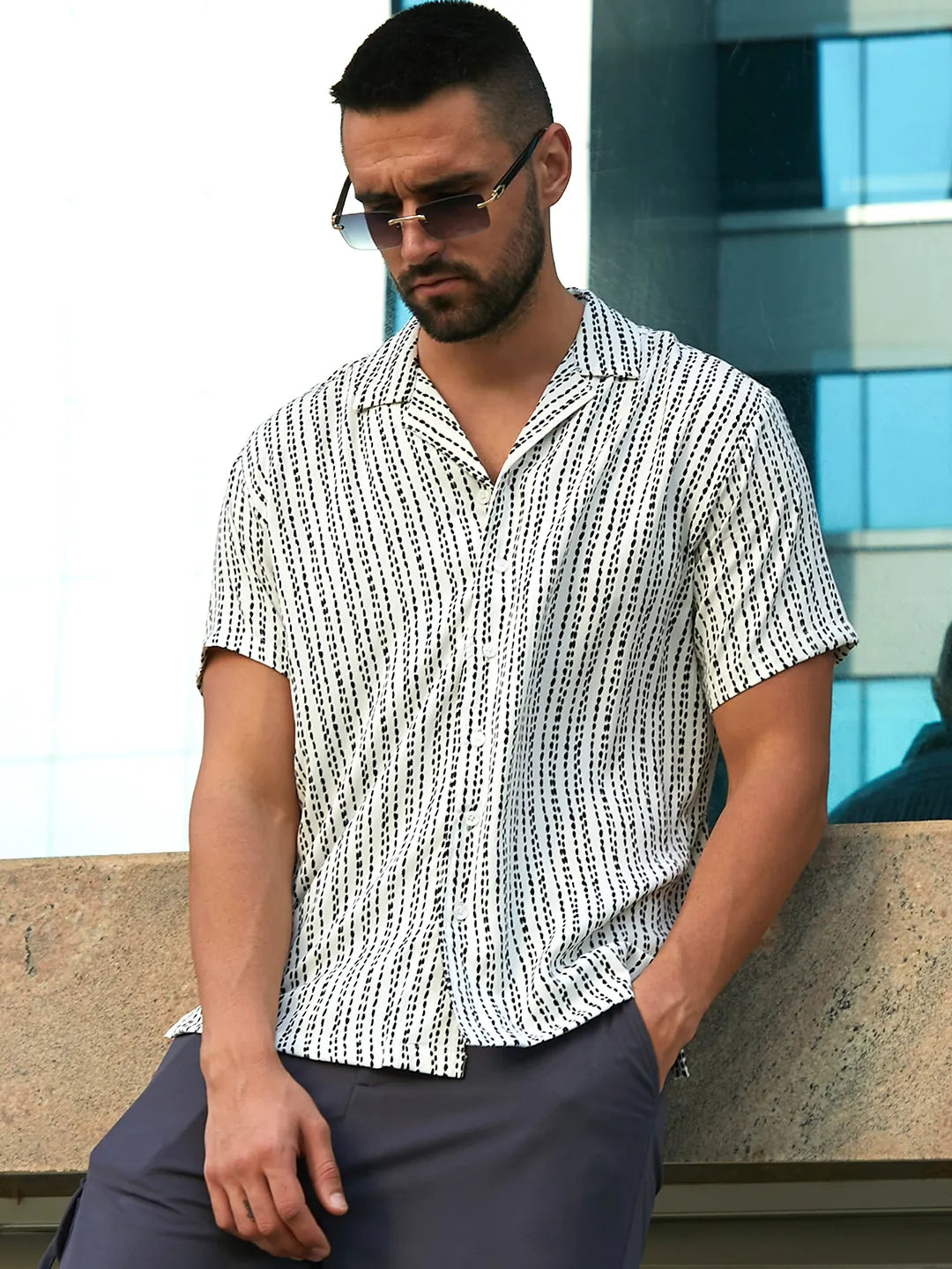 Campus Sutra Dot Lined Shirt