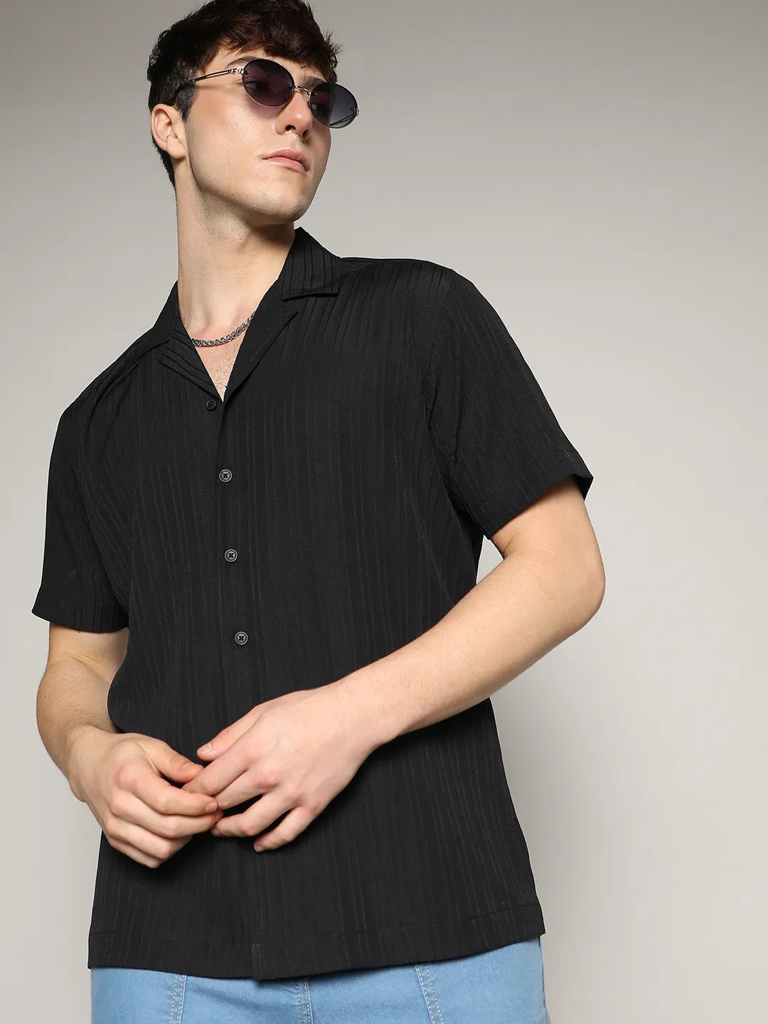 Campus Sutra Self-Design Striped Shirt