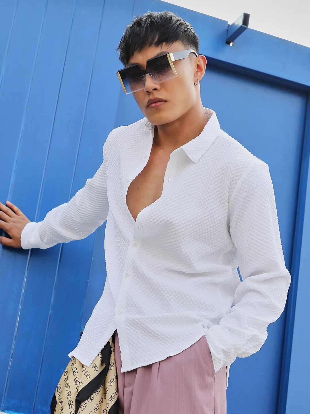 Campus Sutra Embossed Micro Check Shirt