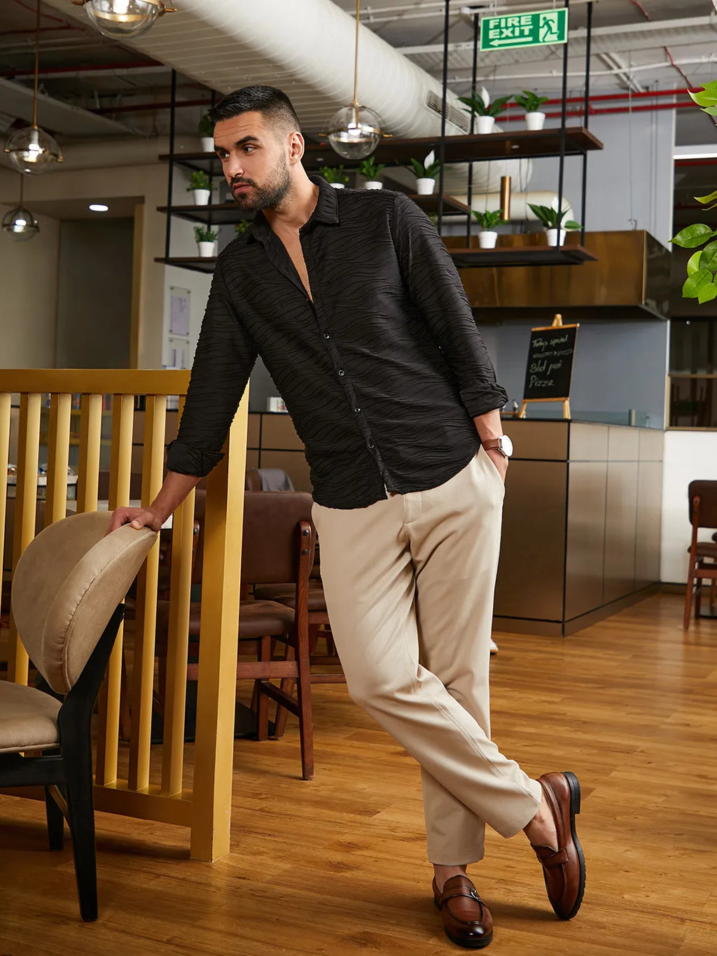 Campus Sutra Self-Design Wave Shirt