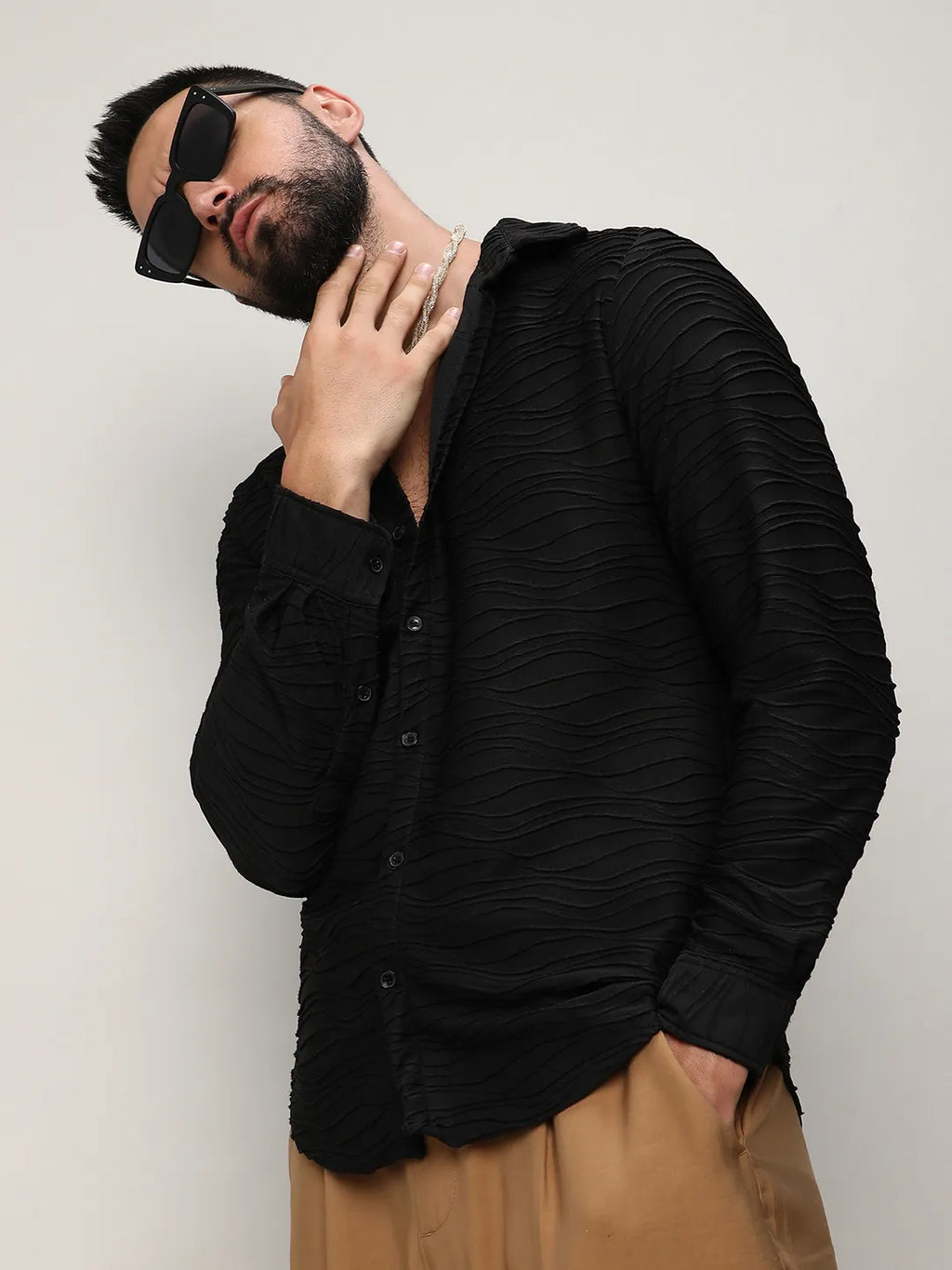 Campus Sutra Self-Design Wave Shirt