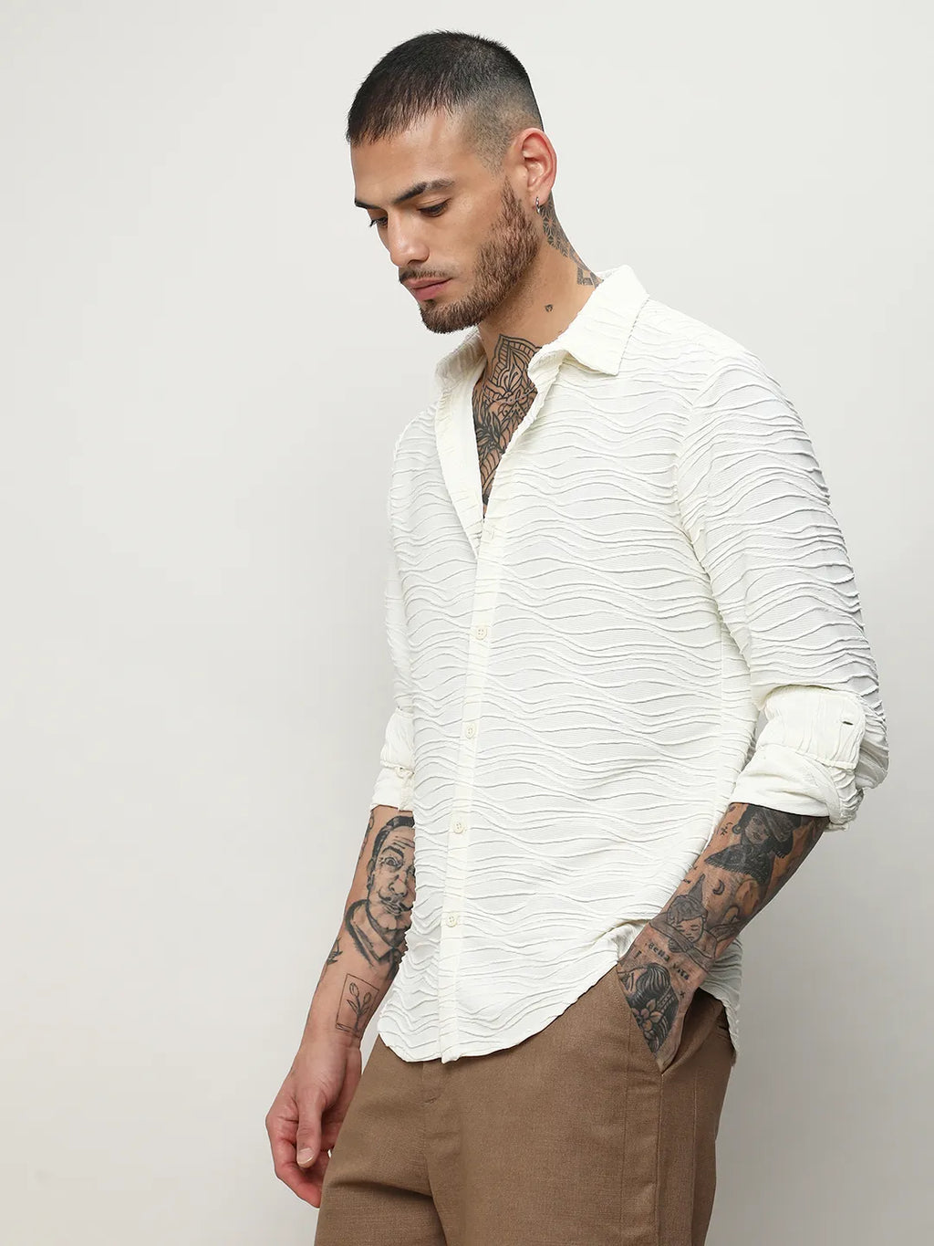 Campus Sutra Self-Design Wave Shirt