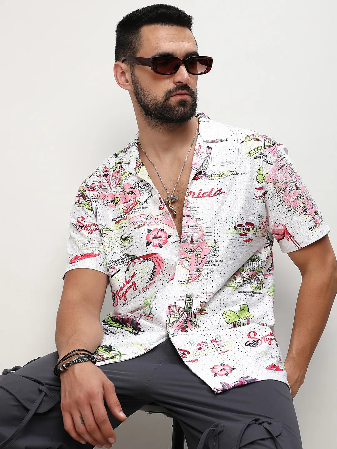 Campus Sutra Mesh Maps Shirt