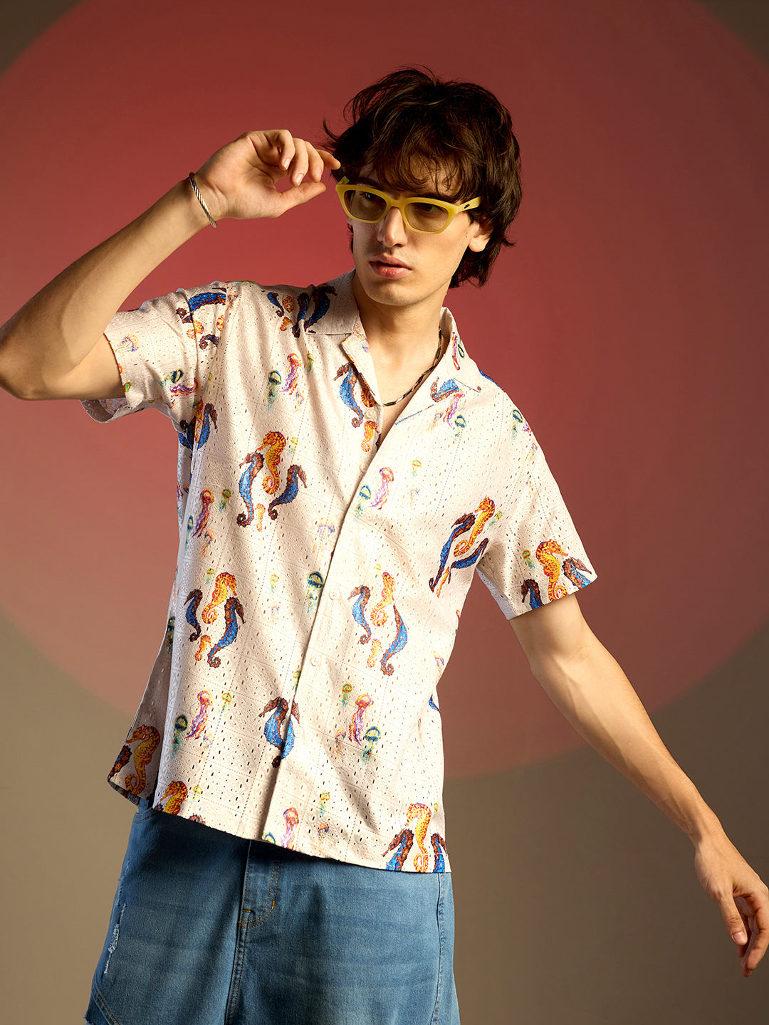 Campus Sutra Mesh Seahorse Shirt