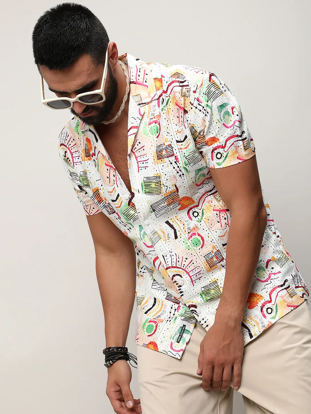 Campus Sutra Mesh Graphic Shirt