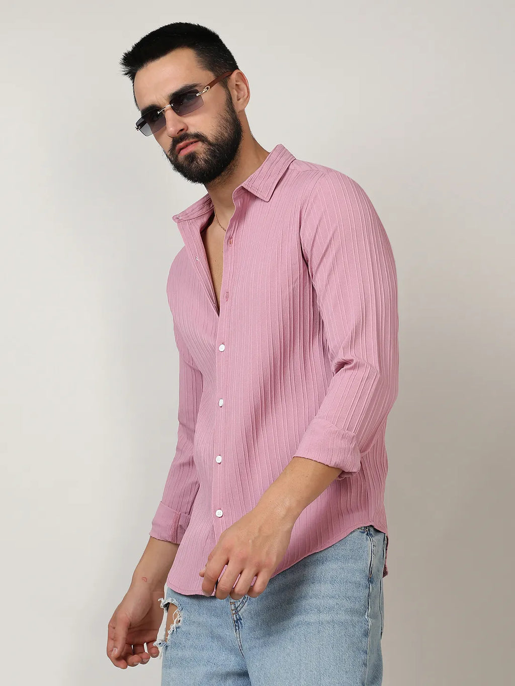 Campus Sutra Self-Design Striped Shirt