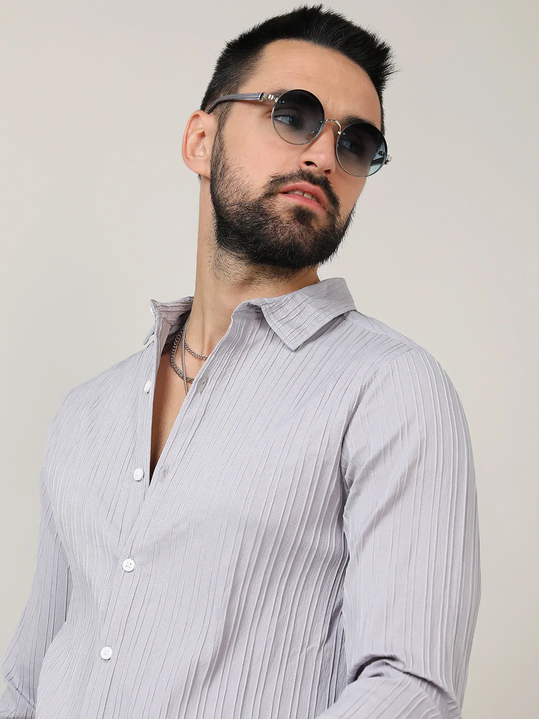 Campus Sutra Self-Design Striped Shirt