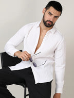 Campus Sutra Self-Design Striped Shirt