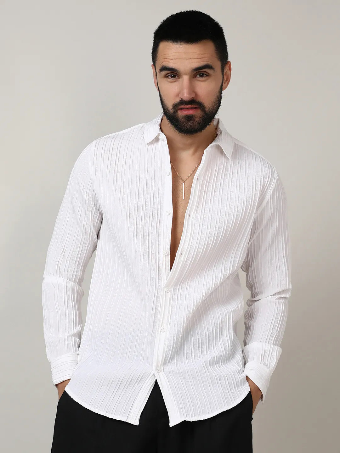 Campus Sutra Self-Design Striped Shirt