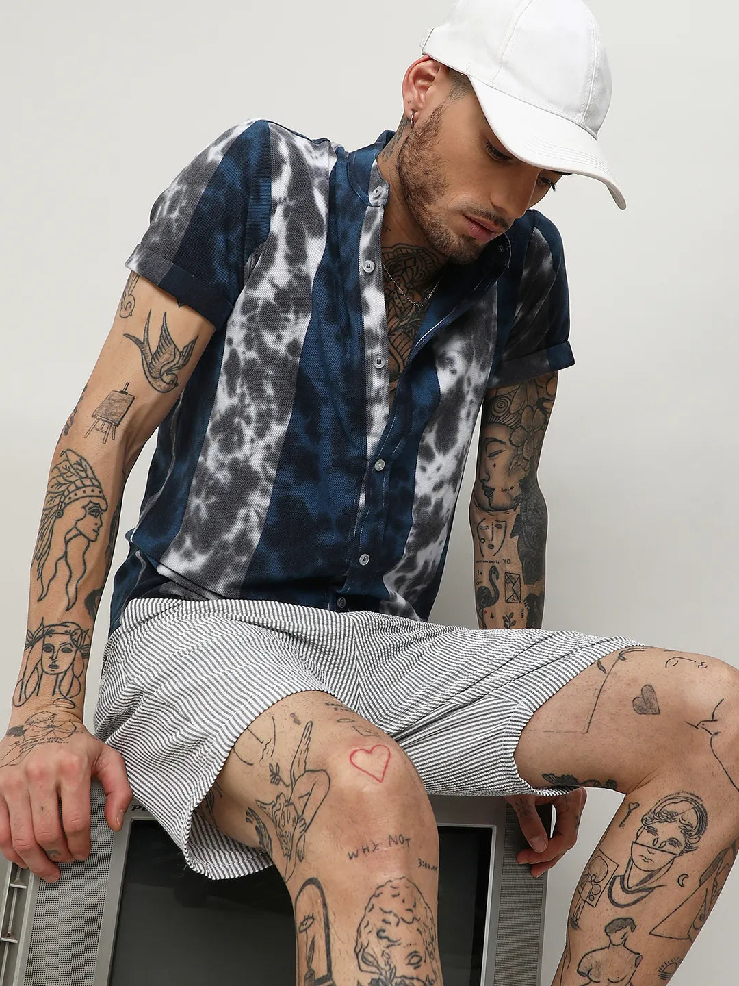 Campus Sutra Tie-Dye Striped Shirt