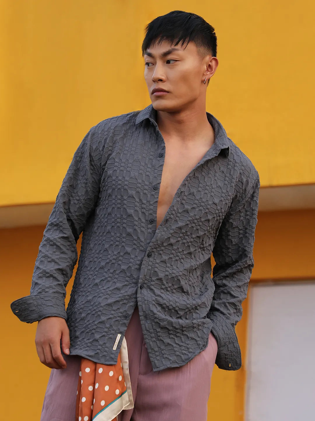 Campus Sutra Embossed Geometric Shirt