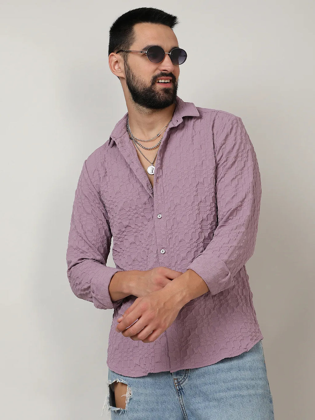 Campus Sutra Embossed Geometric Shirt