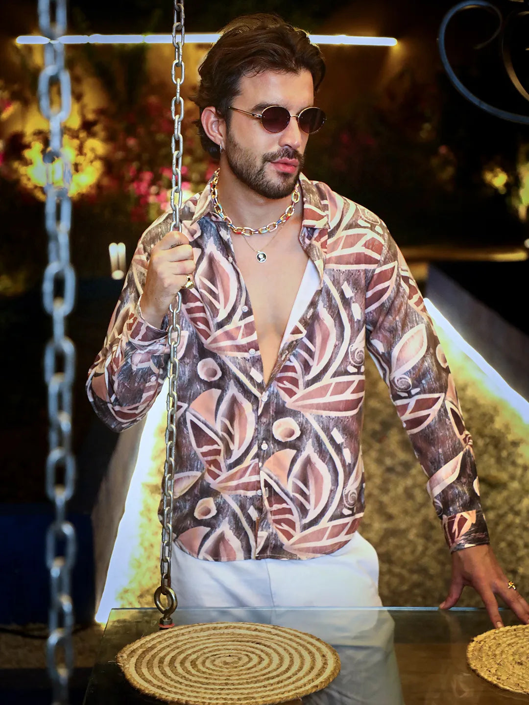 Campus Sutra Marble Foliage Shirt