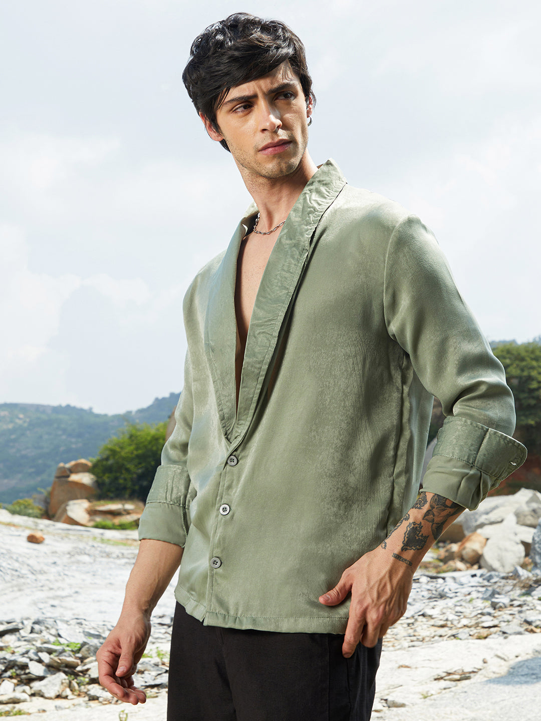 Campus Sutra Shawl Collar Shirt