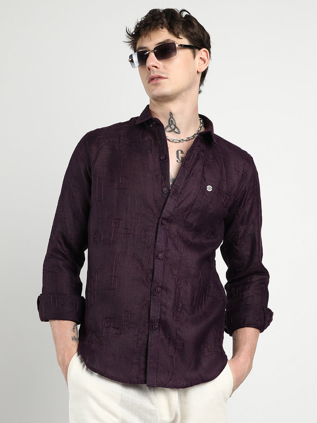Campus Sutra Embroidered One-Lined Shirt