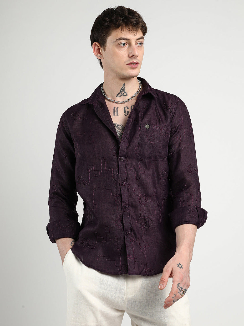 Campus Sutra Embroidered One-Lined Shirt