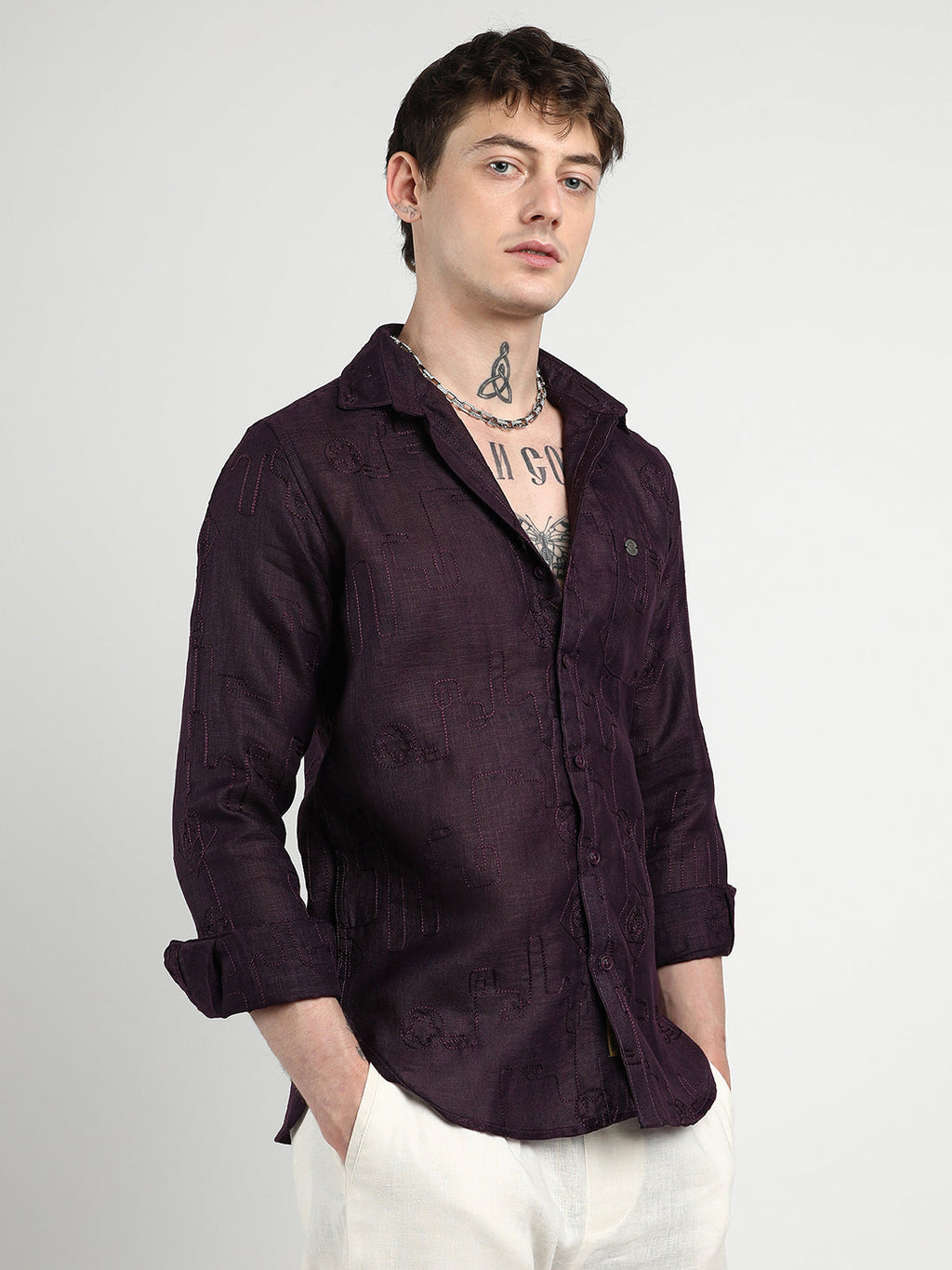 Campus Sutra Embroidered One-Lined Shirt