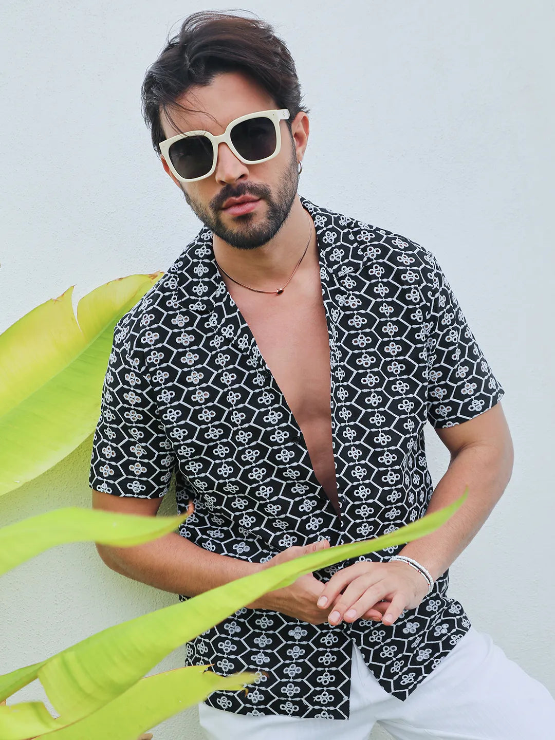 Campus Sutra Embroidered Geometric Shirt
