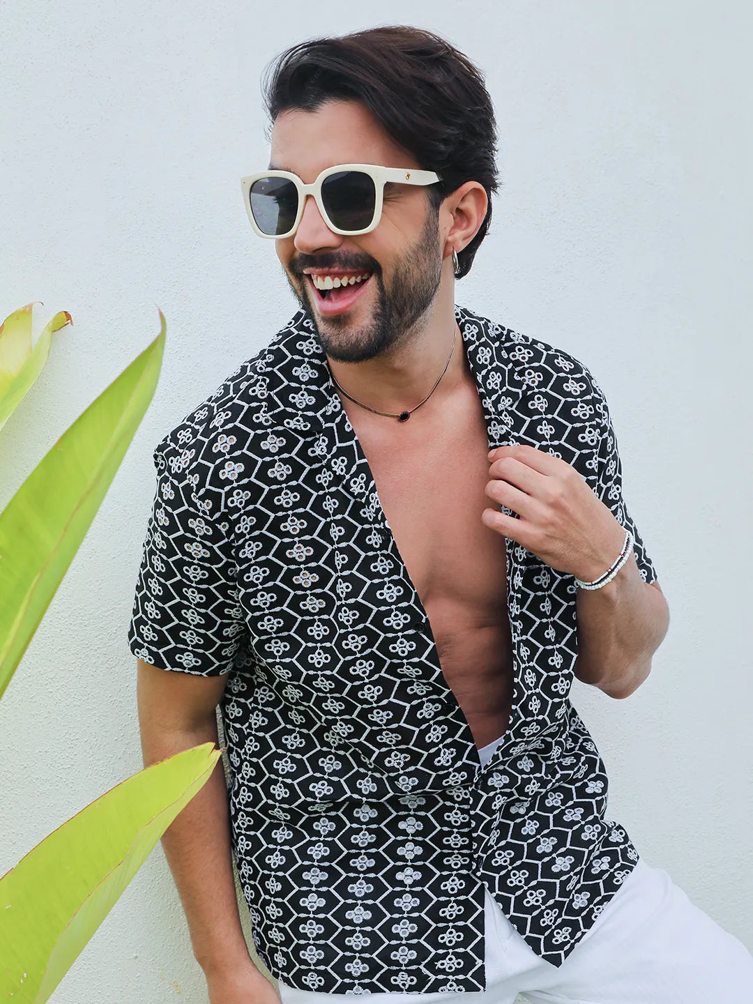 Campus Sutra Embroidered Geometric Shirt