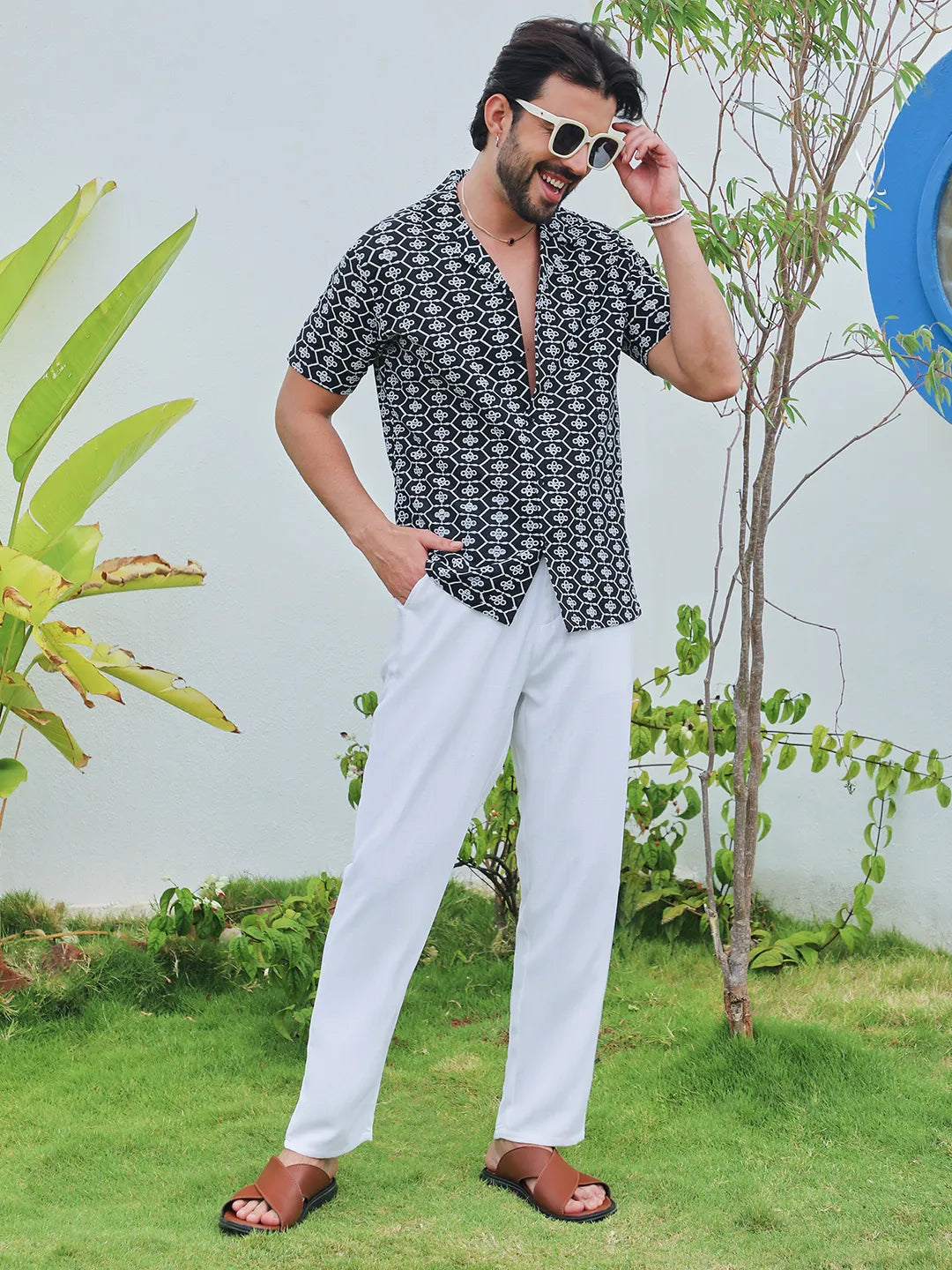 Campus Sutra Embroidered Geometric Shirt