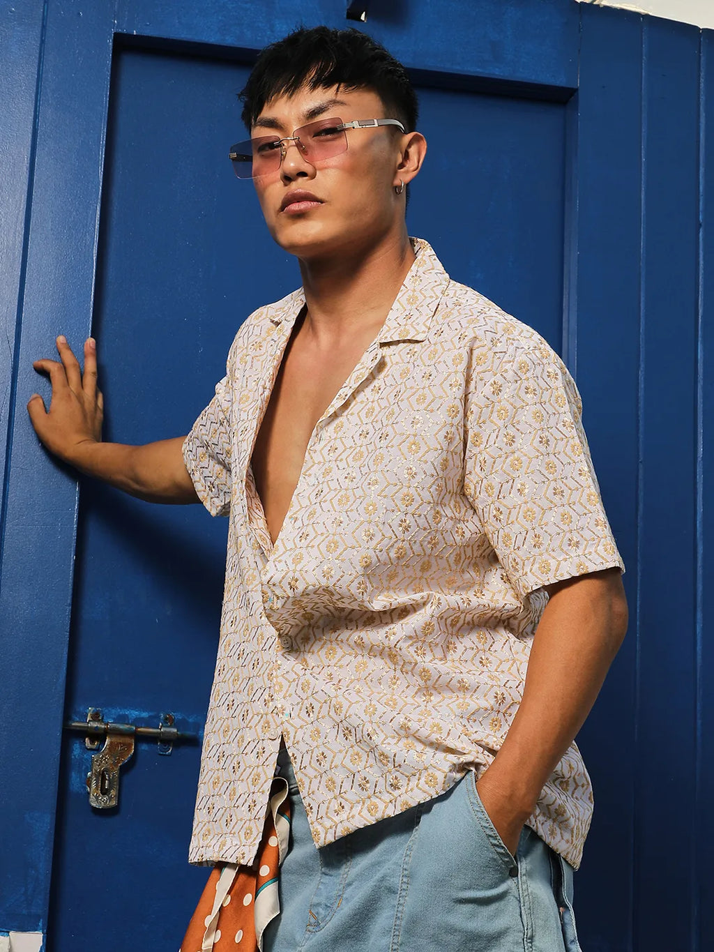Campus Sutra Embroidered Geometric Shirt