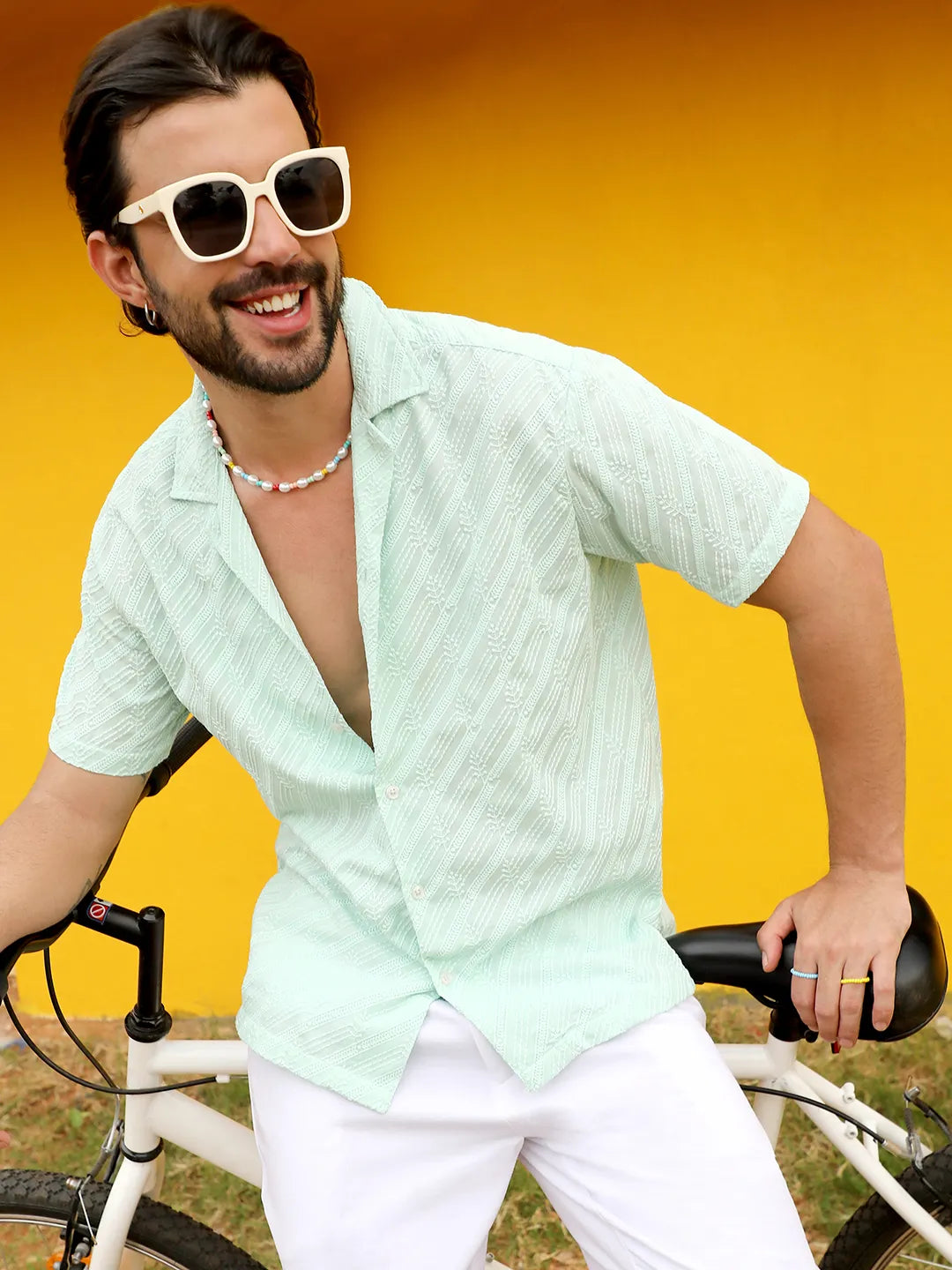 Campus Sutra Embroidered Striped Shirt