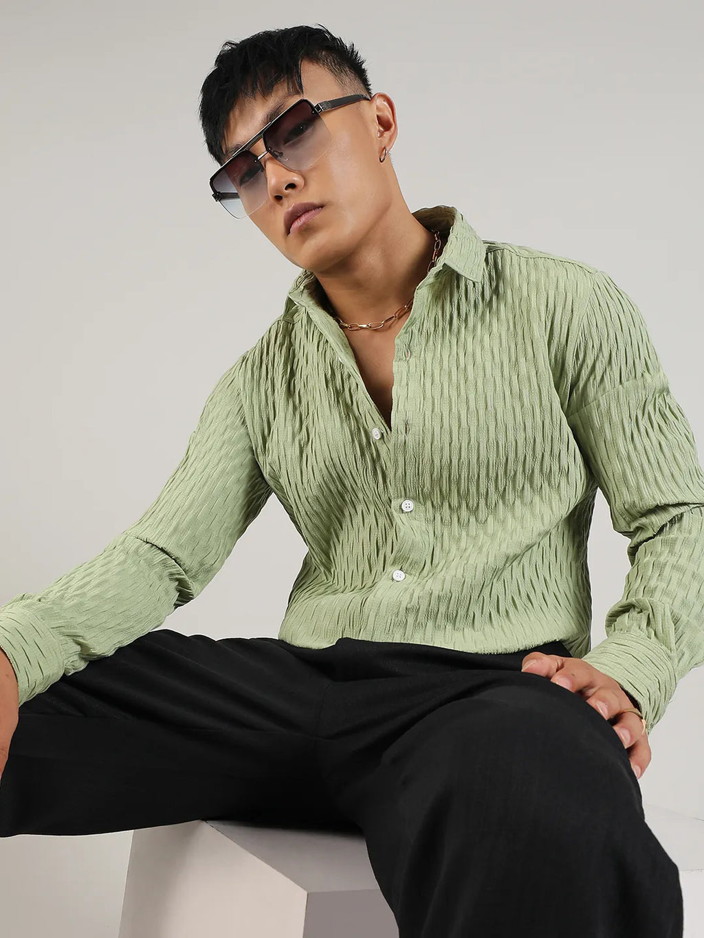 Campus Sutra Crinkled-Weave Shirt