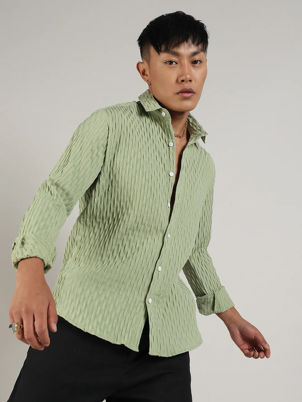 Campus Sutra Crinkled-Weave Shirt