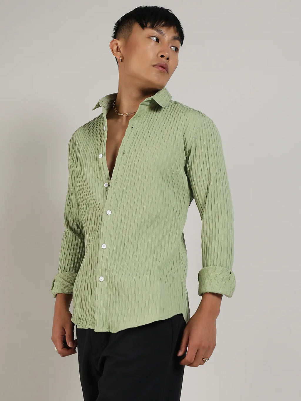 Campus Sutra Crinkled-Weave Shirt