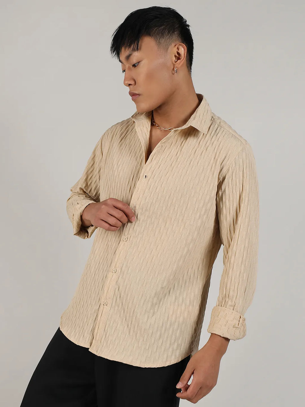Campus Sutra Crinkled-Weave Shirt
