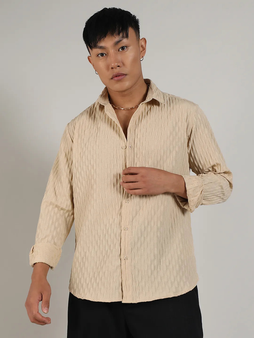 Campus Sutra Crinkled-Weave Shirt