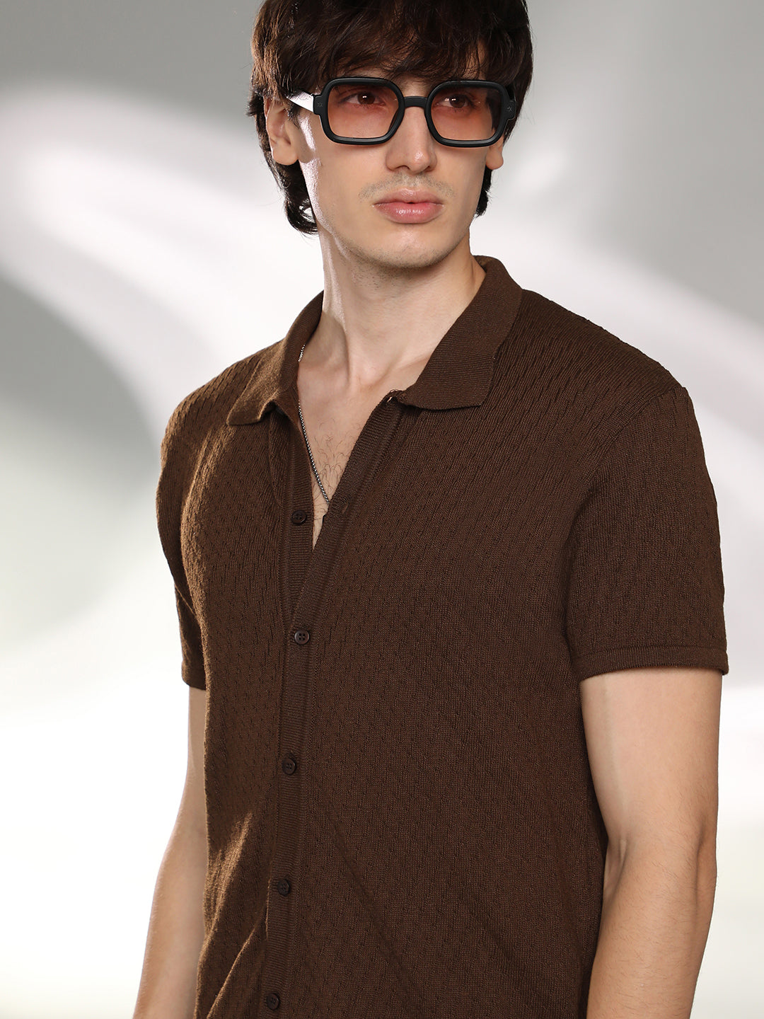 Campus Sutra Rhombus-Textured Knit Shirt