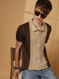 Campus Sutra Block-Knit Slim-Fit Shirt