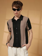 Campus Sutra Panel-Knit Slim-Fit Shirt