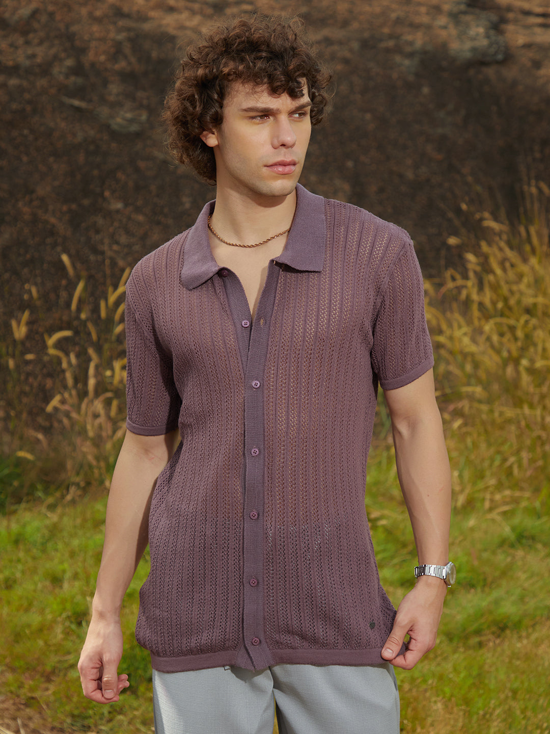 Campus Sutra Stripe-Knit Polo Shirt