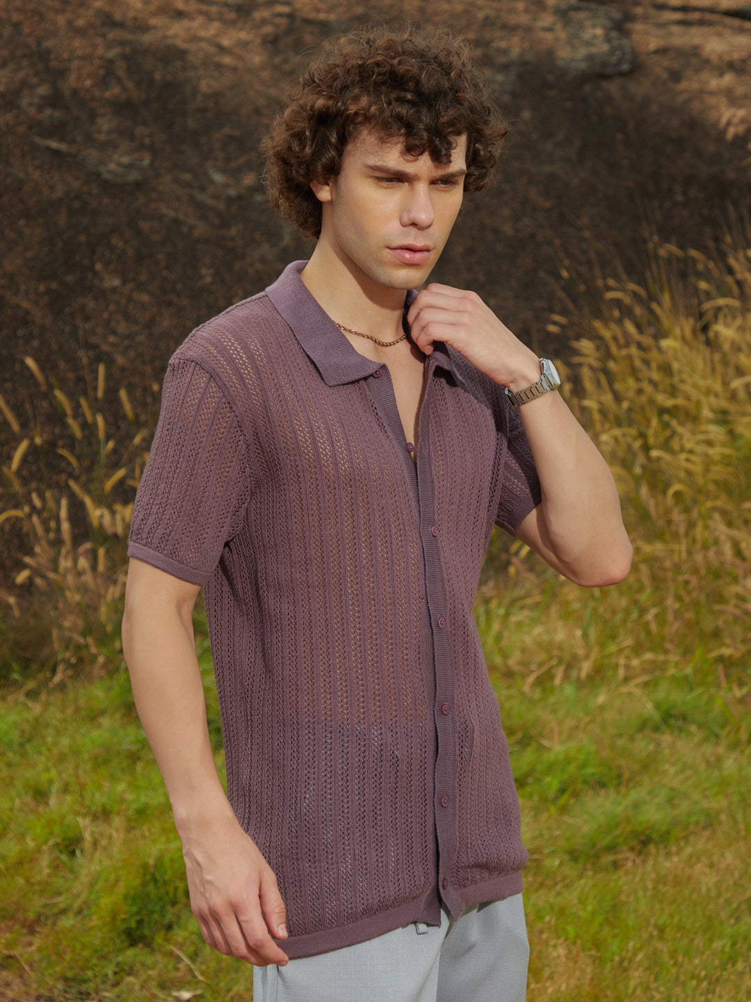 Campus Sutra Stripe-Knit Polo Shirt