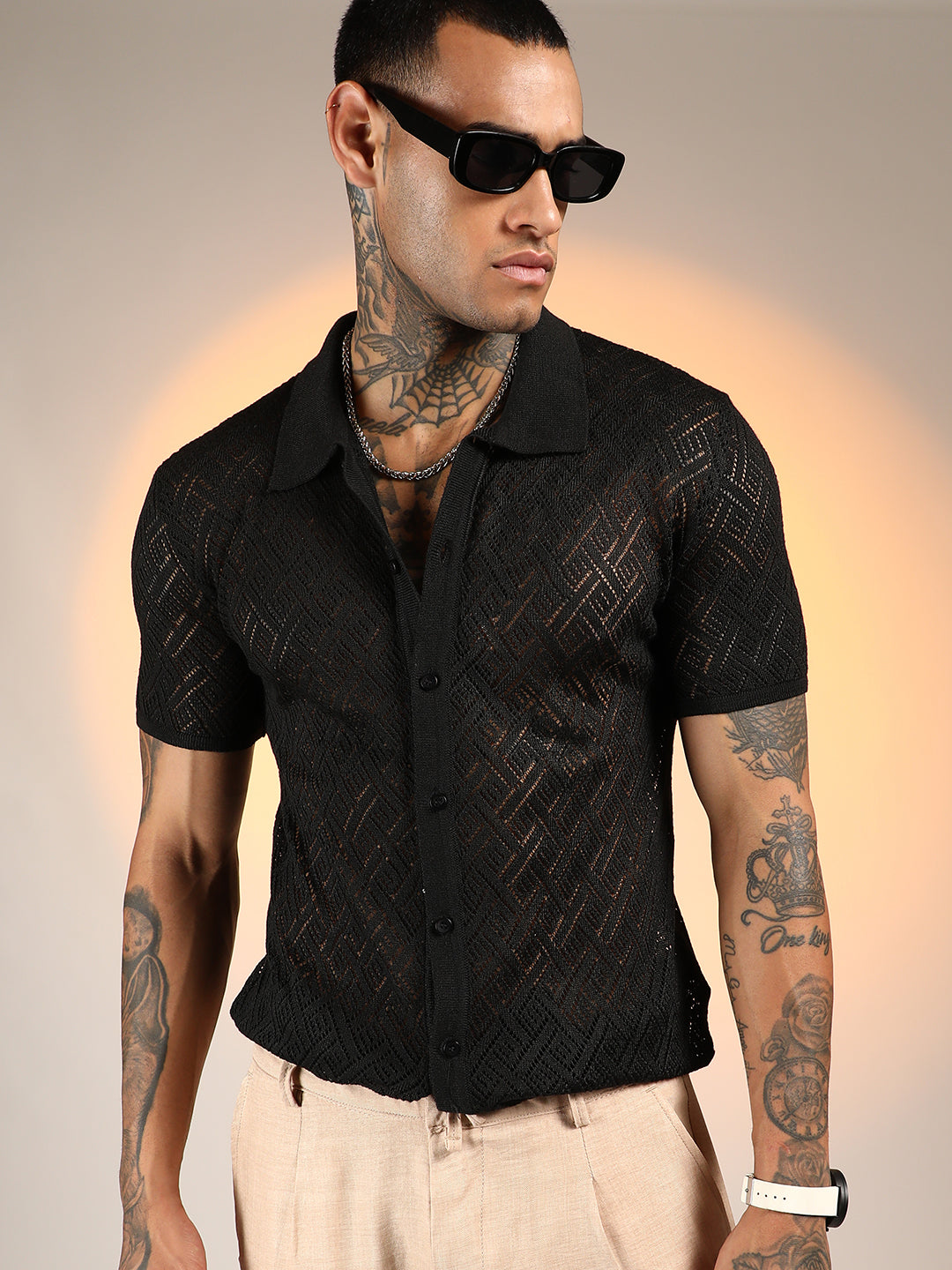 Campus Sutra Overlap-Textured Knit Shirt