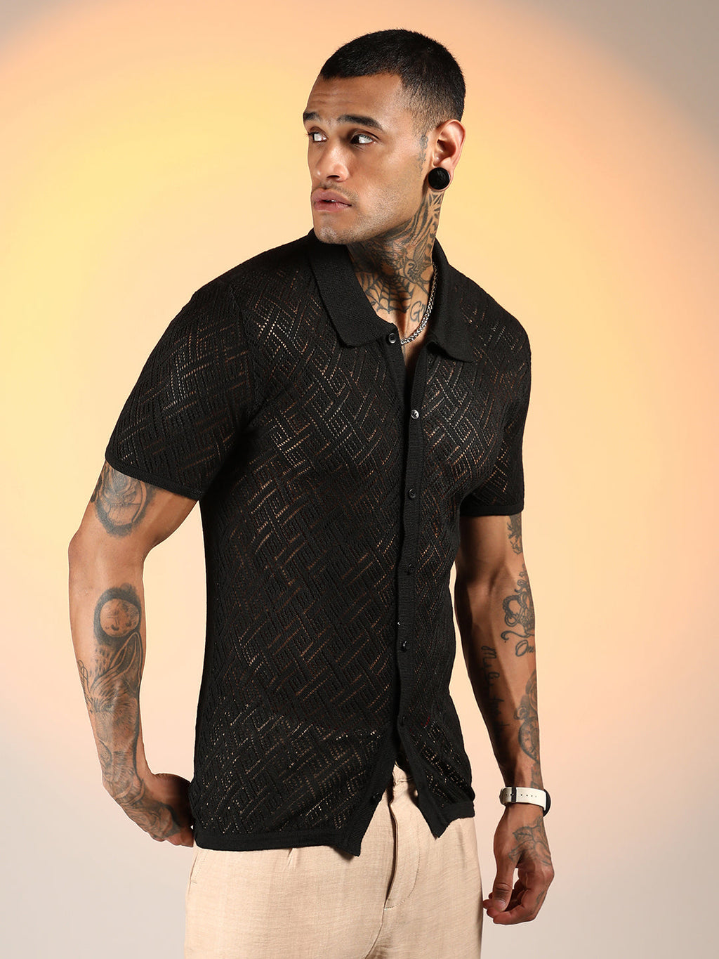 Campus Sutra Overlap-Textured Knit Shirt