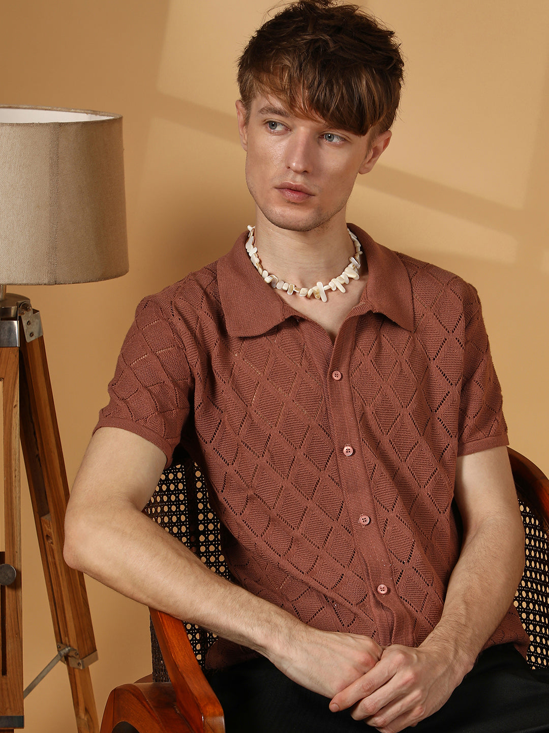 Campus Sutra Rhombus-Knit Slim-Fit Shirt