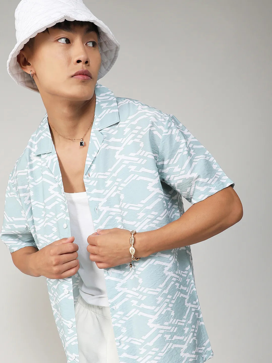 Campus Sutra Geometric Overlap Shirt