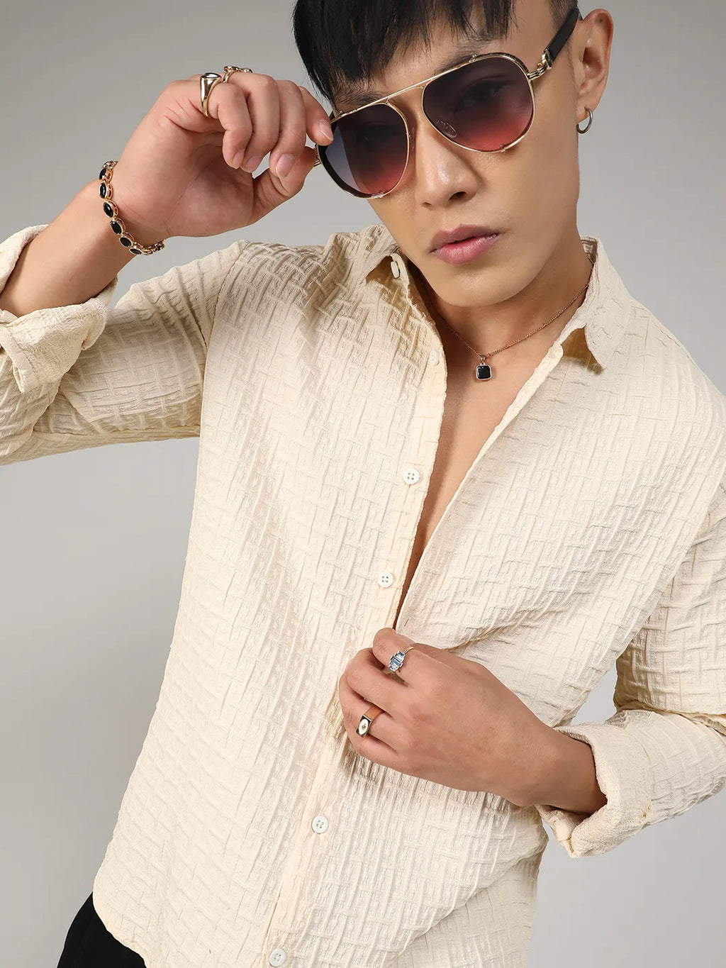 Campus Sutra Textured Weave Shirt