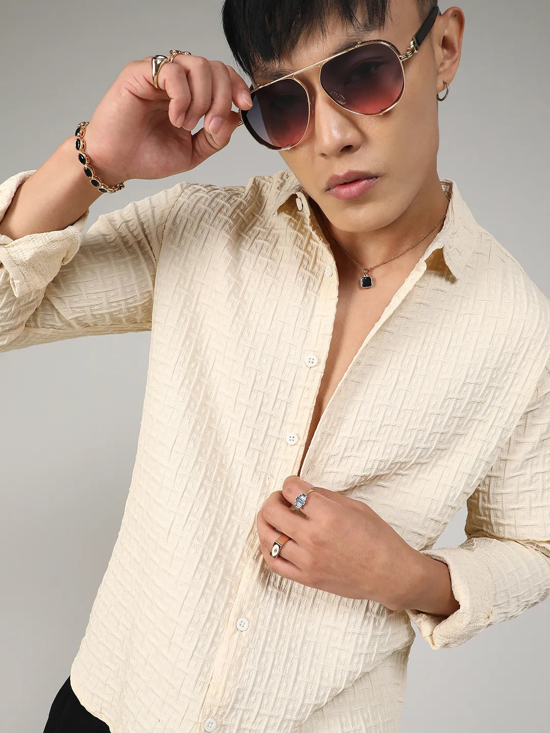Campus Sutra Textured Weave Shirt