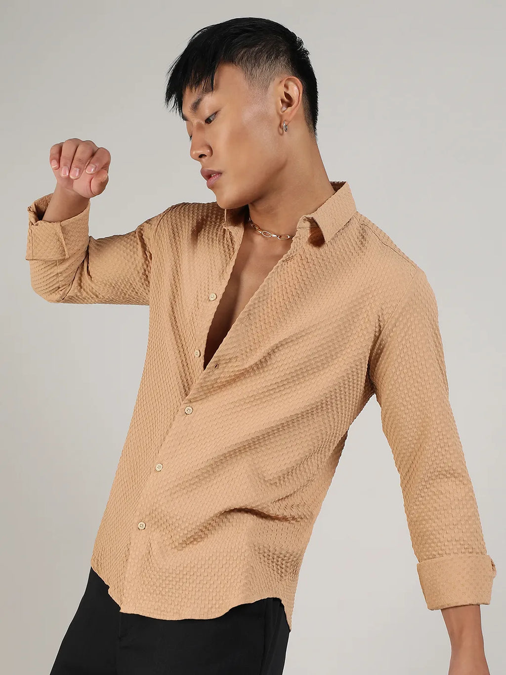 Campus Sutra Textured Micro Buffalo Check Shirt