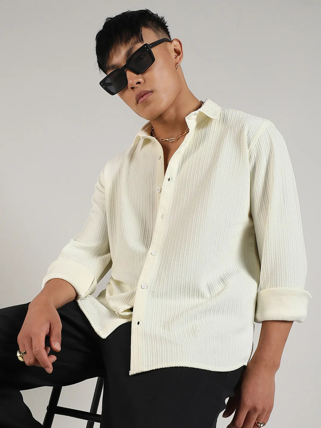 Campus Sutra Stripe-Creased Shirt