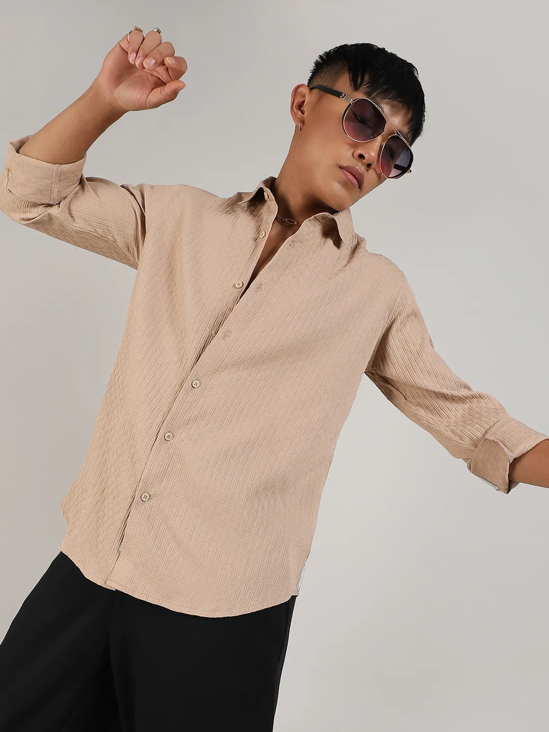 Campus Sutra Textured Interweave Shirt