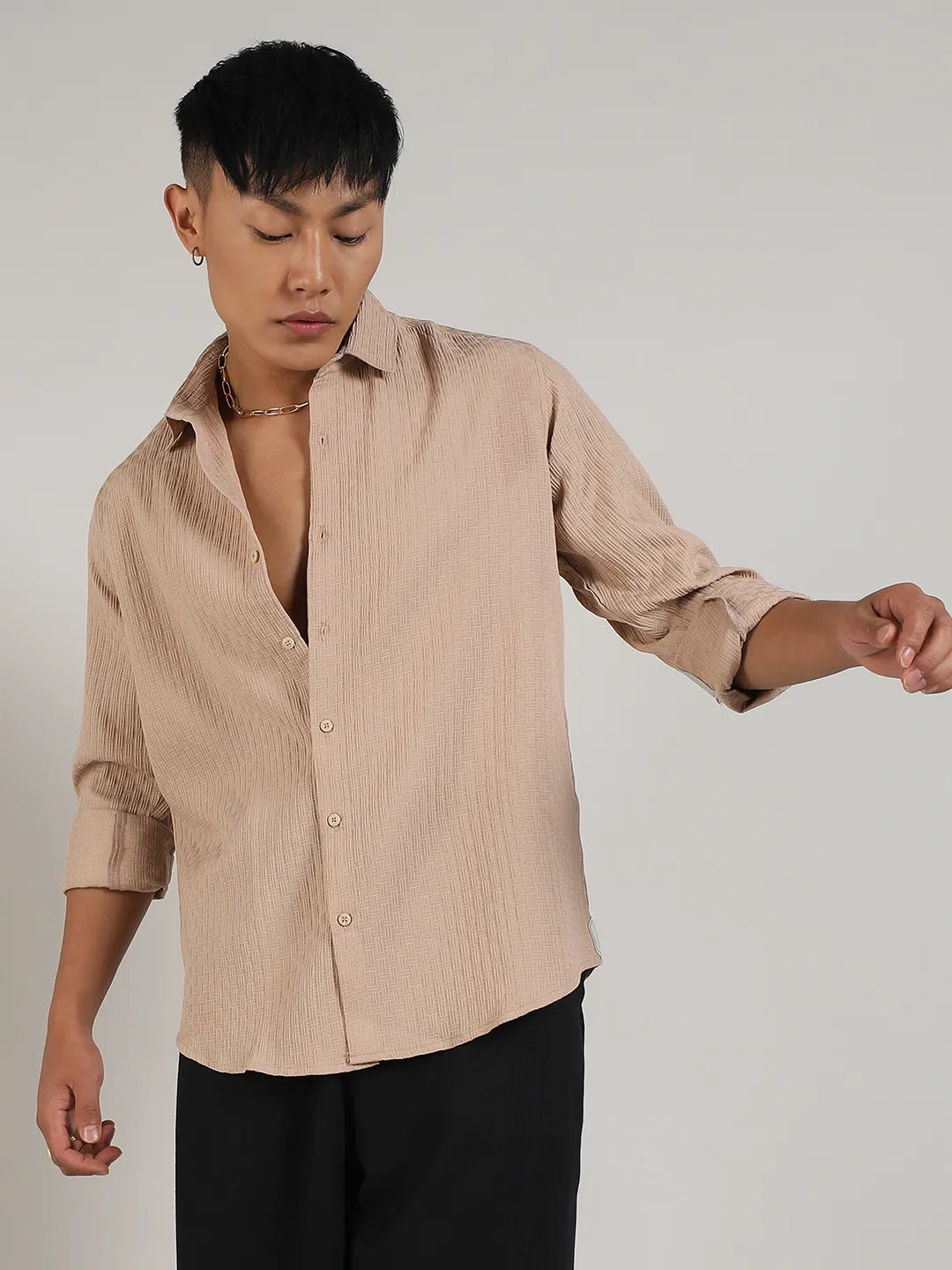 Campus Sutra Textured Interweave Shirt